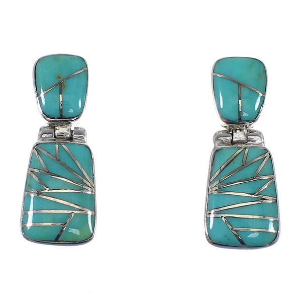 Turquoise Southwest Silver Post Dangle Earrings AX87259